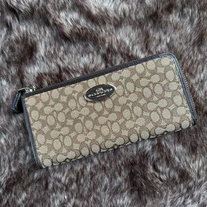 Coach Tan and Brown Signature Zip Wallet